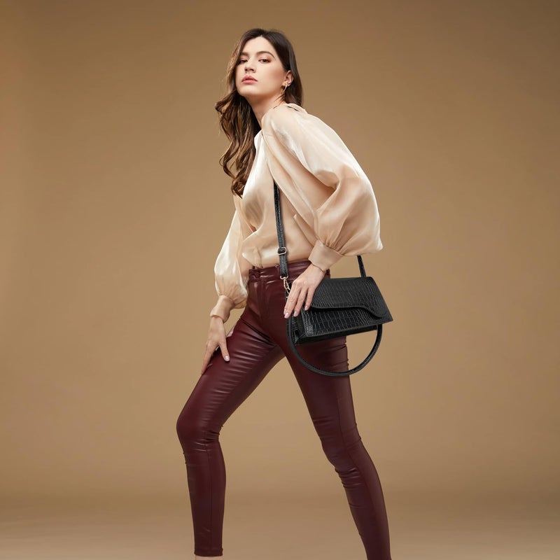 AMHDV Retro Classic Clutch Shoulder Bag Crocodile Pattern Small Crossbody Handbag for Women (02black) - Image 2